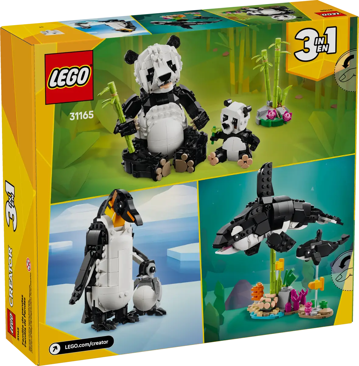 LEGO Creator Familia panda 3 en 1: Pandas, Orcas y Pingüinos